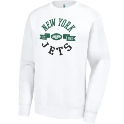 Women New York Jets Sweatshirts & Fleece | Women^Women's G-III 4Her By Carl Banks White Large Round Team Graphic Fleece Pullover Sweatshirt