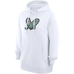Women New York Jets Jackets^Women's G-III 4Her By Carl Banks White Animal Print Heart Team Graphic Fleece Tri-Blend Pullover Hoodie