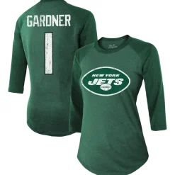 Women New York Jets T-Shirts | Women^Women's Majestic Threads Ahmad Sauce Gardner Green Player Name & Number Tri-Blend 3/4-Sleeve Fitted T-Shirt