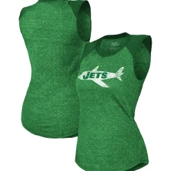 New York Jets Tank Tops^Women's Majestic Threads Kelly Green Retro Tri-Blend Raglan Muscle Tank Top