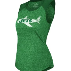 New York Jets Tank Tops^Women's Majestic Threads Kelly Green Retro Tri-Blend Raglan Muscle Tank Top