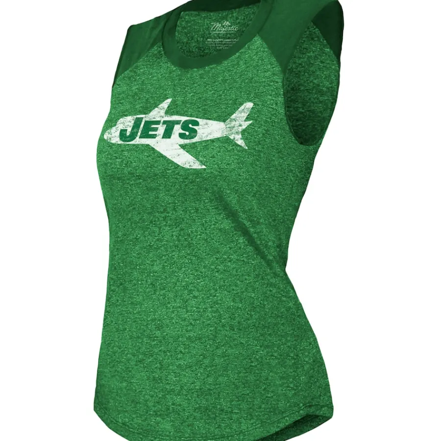 New York Jets Tank Tops^Women's Majestic Threads Kelly Green Retro Tri-Blend Raglan Muscle Tank Top