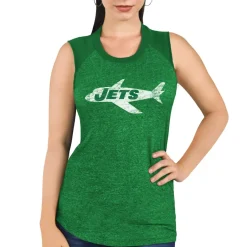 New York Jets Tank Tops^Women's Majestic Threads Kelly Green Retro Tri-Blend Raglan Muscle Tank Top