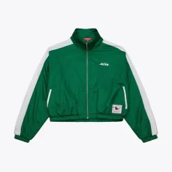 Women New York Jets Jackets^Women's Mitchell & Ness Green Nylon Cropped Full-Zip Jacket