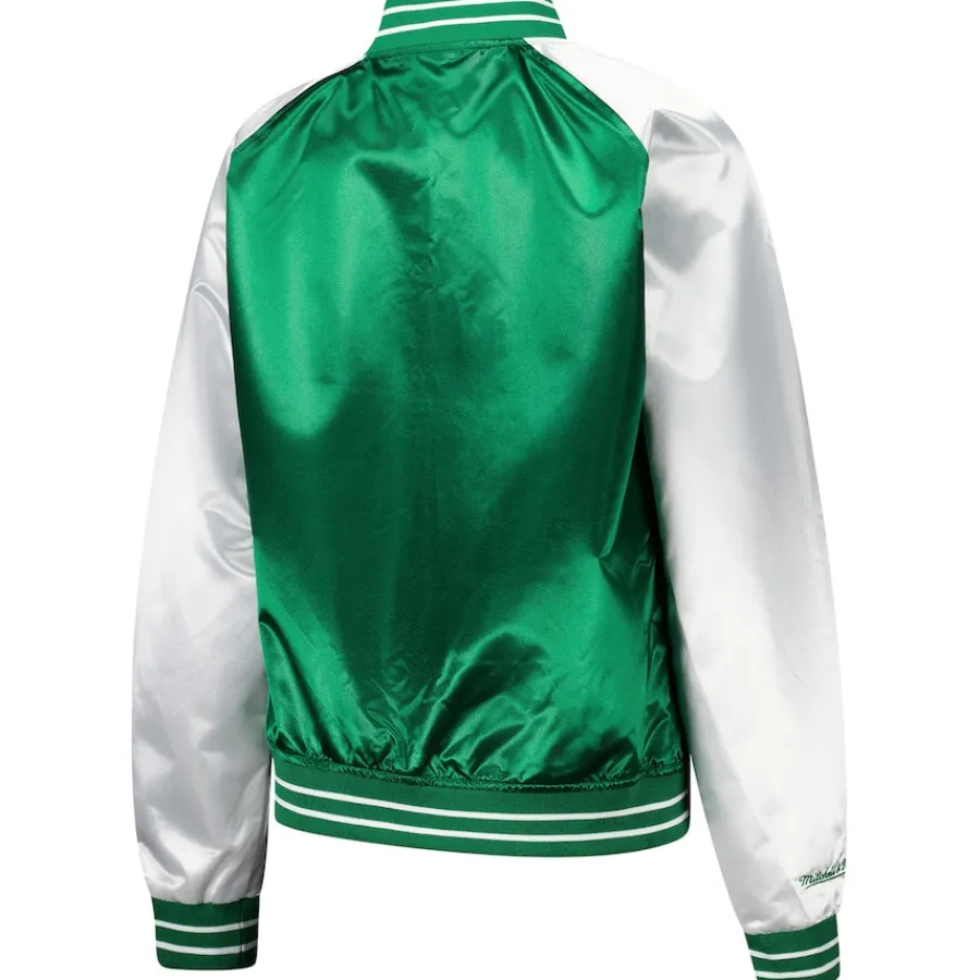 Women New York Jets Jackets^Women's Mitchell & Ness Green Team 2.0 Satin Raglan Full-Snap Jacket