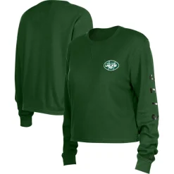 New York Jets Long Sleeved^Women's New Era Green Thermal Crop Long Sleeve T-Shirt