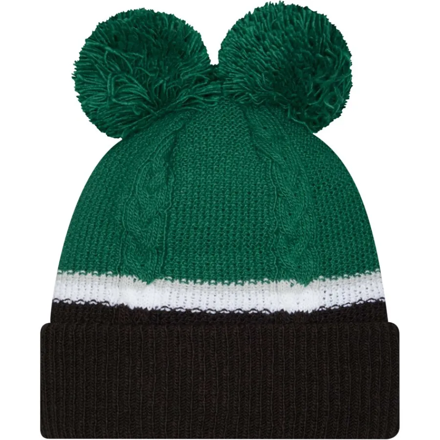 Women New York Jets Hats | Women^Women's New Era Green Double Bubble Cuffed Knit Hat With Poms