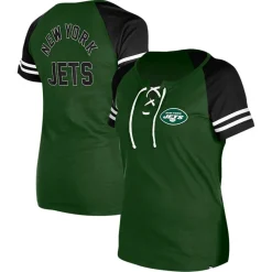 Women New York Jets T-Shirts | Women^Women's New Era Green Lace-Up Raglan T-Shirt