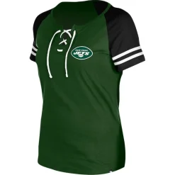 Women New York Jets T-Shirts | Women^Women's New Era Green Lace-Up Raglan T-Shirt