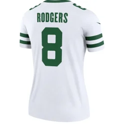 Women New York Jets Jerseys | Women^Women's Nike Aaron Rodgers Legacy White Legend Player Performance Top
