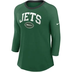 Women New York Jets T-Shirts | Women^Women's Nike Green Raglan 3/4 Sleeve T-Shirt