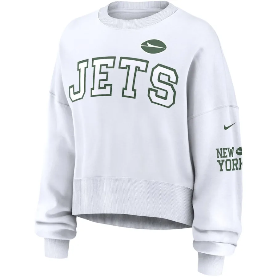Women New York Jets Sweatshirts & Fleece | Women^Women's Nike White Oversized Long Sleeve Cropped Sweatshirt