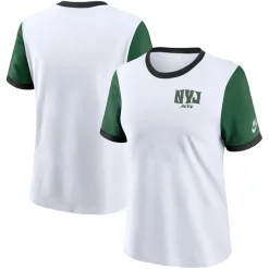 Women New York Jets T-Shirts | Women^Women's Nike White/Green Rewind Ringer T-Shirt