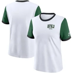 Women New York Jets T-Shirts | Women^Women's Nike White/Green Rewind Ringer T-Shirt