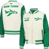Women New York Jets Jackets^Women's Pro Standard Cream Retro Classic Vintage Full-Zip Varsity Jacket