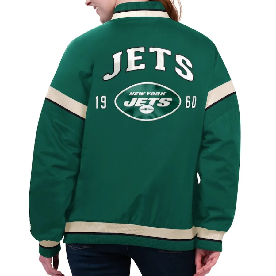 Women New York Jets Jackets^Women's Starter Green Tournament Full-Snap Varsity Jacket