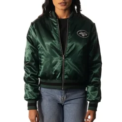 Women New York Jets Jackets^Women's The Wild Collective Green/Black Reversible Sherpa Full-Zip Bomber Jacket
