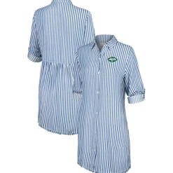 Women New York Jets Swimsuits^Women's Tommy Bahama Blue/White Chambray Stripe Cover-Up Shirt Dress