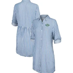 Women New York Jets Swimsuits^Women's Tommy Bahama Blue/White Chambray Stripe Cover-Up Shirt Dress