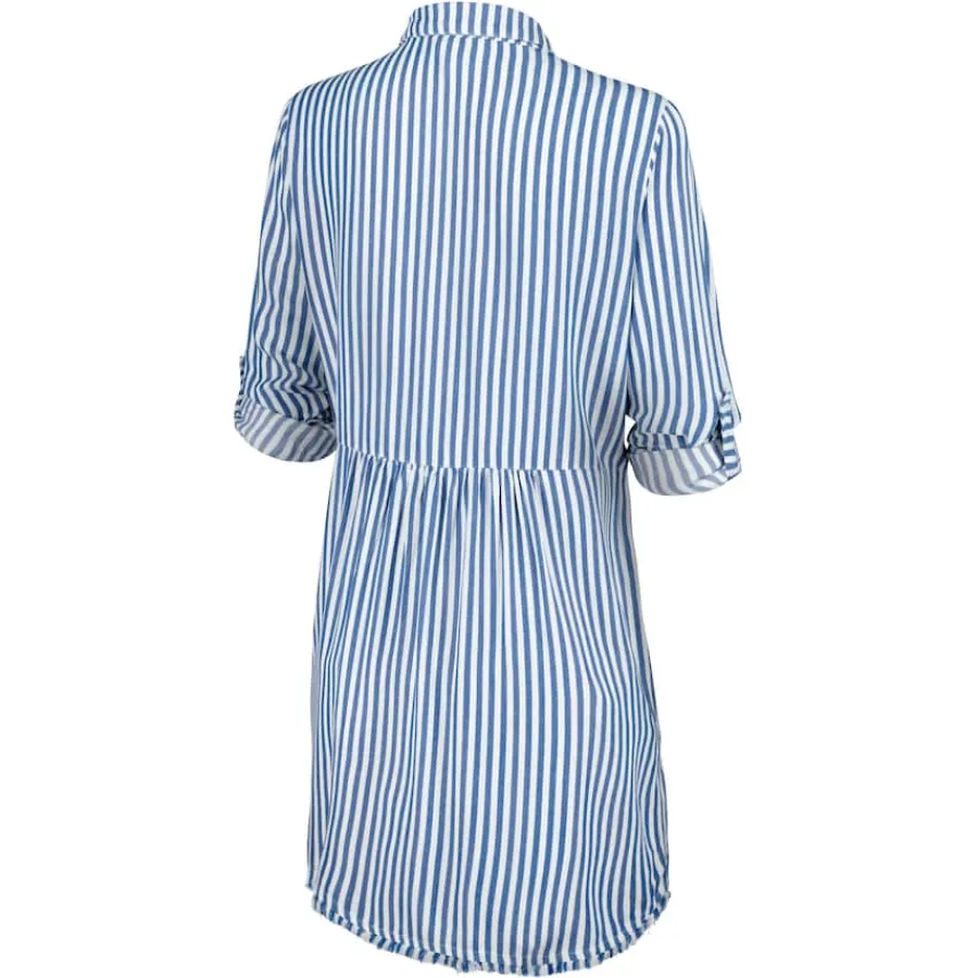 Women New York Jets Swimsuits^Women's Tommy Bahama Blue/White Chambray Stripe Cover-Up Shirt Dress
