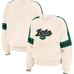 Women New York Jets Sweaters & Dress Shirts | Sweaters^Women's WEAR By Erin Andrews Cream Stripe Pullover Sweater