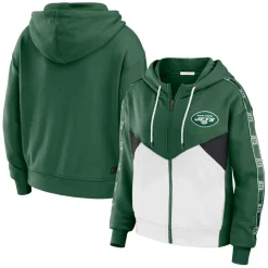 Women New York Jets Sweatshirts & Fleece | Women^Women's WEAR By Erin Andrews Green/White Plus Size Color Block Full-Zip Hoodie