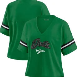 Women New York Jets T-Shirts | Women^Women's WEAR By Erin Andrews Kelly Green Color Block Boxy V-Neck T-Shirt