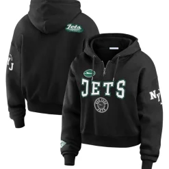 Women New York Jets Jackets^Women's WEAR By Erin Andrews Black Patch Quarter-Zip Pullover Hoodie
