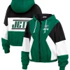 Women New York Jets Jackets^Women's WEAR By Erin Andrews Green/Black Plus Size Color Block Full-Zip Windbreaker Jacket