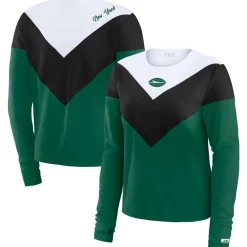 Women New York Jets T-Shirts | Women^Women's WEAR By Erin Andrews Green/Black Chevron Tri-Blend Long Sleeve T-Shirt