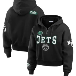 Women New York Jets Jackets^Women's WEAR By Erin Andrews Black Patch Quarter-Zip Pullover Hoodie