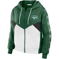 Women New York Jets Sweatshirts & Fleece | Women^Women's WEAR By Erin Andrews Green/White Plus Size Color Block Full-Zip Hoodie
