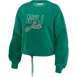 Women New York Jets Underwear & Sleepwear^Women's WEAR By Erin Andrews Green Washed Fleece Long Sleeve T-Shirt & Shorts Lounge Set