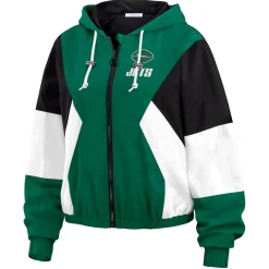 Women New York Jets Jackets^Women's WEAR By Erin Andrews Green Color Block Full-Zip Windbreaker Jacket