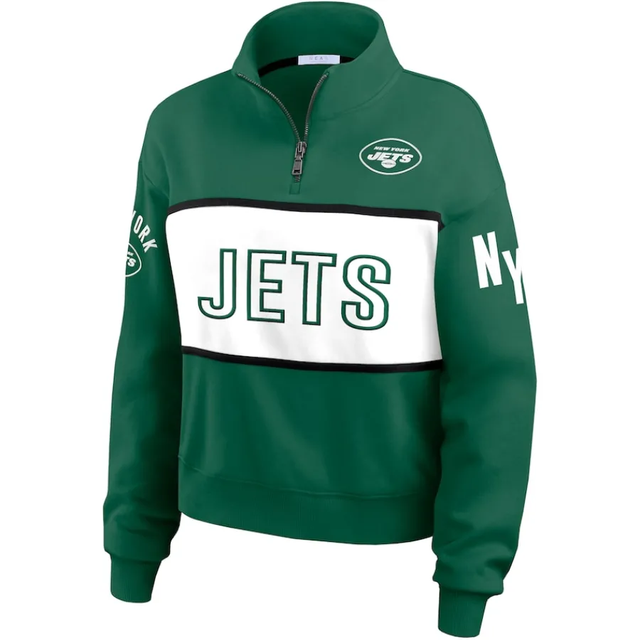 Women New York Jets Jackets | Sweatshirts & Fleece^Women's WEAR By Erin Andrews Green Quarter-Zip Jacket