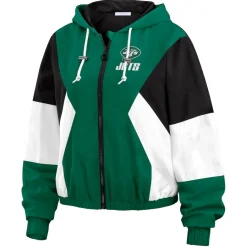 Women New York Jets Jackets^Women's WEAR By Erin Andrews Green/Black Plus Size Color Block Full-Zip Windbreaker Jacket