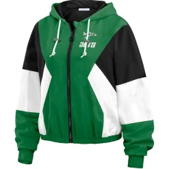 Women New York Jets Jackets^Women's WEAR By Erin Andrews Kelly Green/Black Color Block Full-Zip Windbreaker Jacket