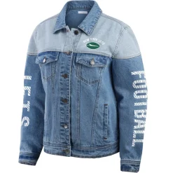 Women New York Jets Jackets^Women's WEAR By Erin Andrews Full-Button Denim Jacket