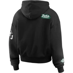 Women New York Jets Jackets^Women's WEAR By Erin Andrews Black Patch Quarter-Zip Pullover Hoodie