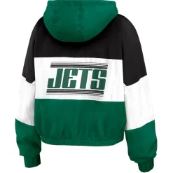 Women New York Jets Jackets^Women's WEAR By Erin Andrews Green/Black Plus Size Color Block Full-Zip Windbreaker Jacket