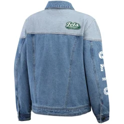Women New York Jets Jackets^Women's WEAR By Erin Andrews Full-Button Denim Jacket