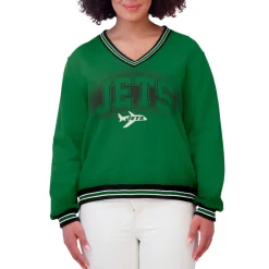 Women New York Jets Sweatshirts & Fleece | Women^Women's WEAR By Erin Andrews Green Oversized Long Sleeve V-Neck Sweatshirt