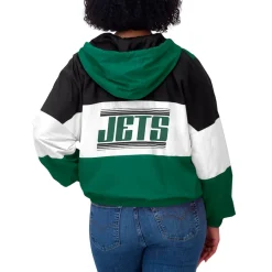Women New York Jets Jackets^Women's WEAR By Erin Andrews Green Color Block Full-Zip Windbreaker Jacket