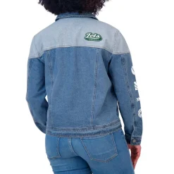 Women New York Jets Jackets^Women's WEAR By Erin Andrews Full-Button Denim Jacket