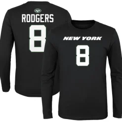 Kids New York Jets T-Shirts | Kids^Youth Aaron Rodgers Black Mainliner Player Name & Number Long Sleeve T-Shirt
