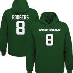 Kids New York Jets Sweatshirts & Fleece | Kids^Youth Aaron Rodgers Green Mainliner Player Name & Number Pullover Hoodie