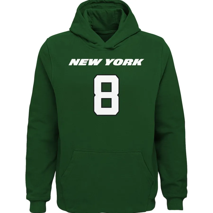 Kids New York Jets Sweatshirts & Fleece | Kids^Youth Aaron Rodgers Green Mainliner Player Name & Number Pullover Hoodie