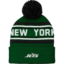 Kids New York Jets Hats | Kids^Youth Green Jacquard Cuffed Knit Hat With Pom