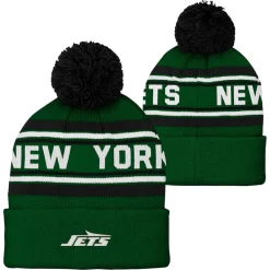 Kids New York Jets Hats | Kids^Youth Green Jacquard Cuffed Knit Hat With Pom