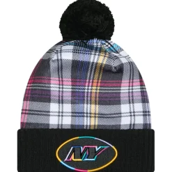 Kids New York Jets Hats | Kids^Youth New Era Black 2024 NFL Crucial Catch Plaid Cuffed Pom Knit Hat